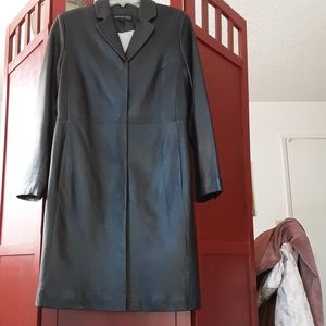 Leather knee length jacket